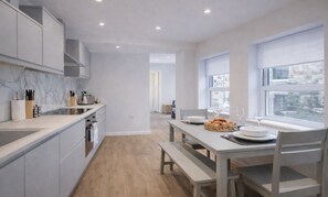 Fridge, microwave, oven, stovetop - NEW Cozy 2 bed central apartment (North Yorkshire)
