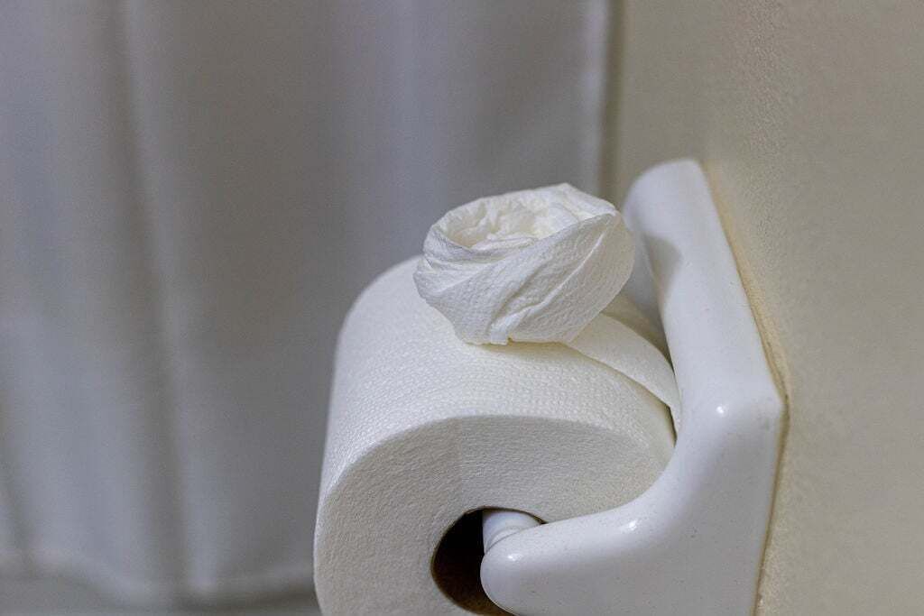 Un sujetapapeles con un rollo y pañuelos.