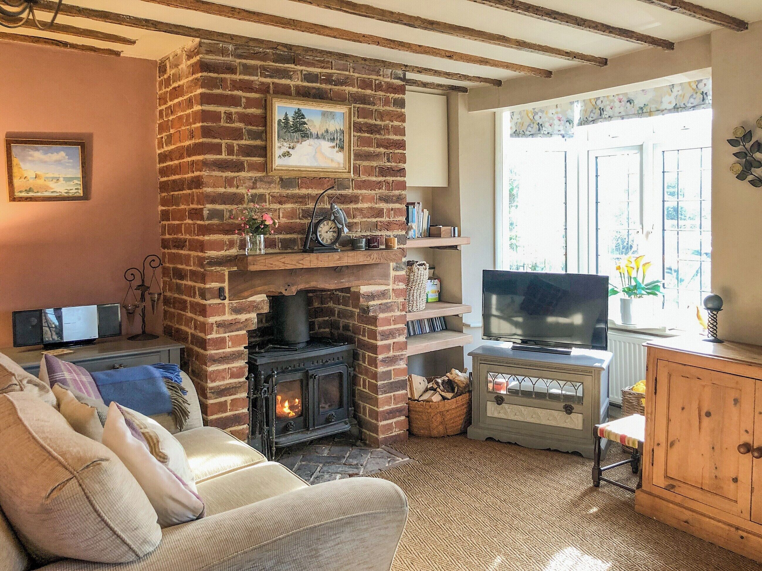 TV, fireplace