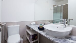 Hair dryer, towels, toilet paper