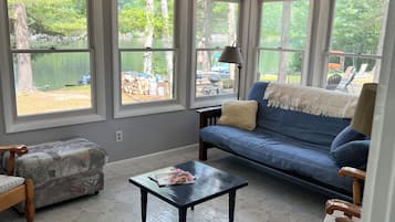 Smart TV, fireplace, DVD player, books