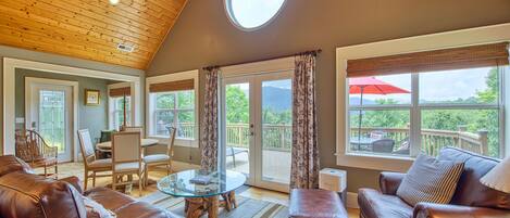 TV connectée, cheminée, livres, chaîne hi-fi