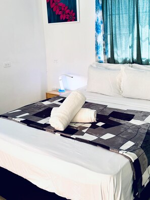 1 chambre, bureau, fer et planche à repasser, lit parapluie