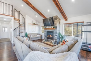 Smart TV, fireplace, video games, stereo