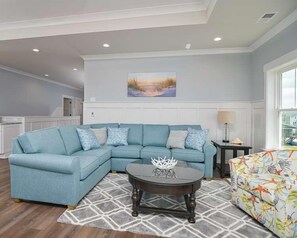 TV, foosball - Hobbs Realty - Glad you're "Knot At Work" in this oceanfront home with a heatable pool and elevator (Holden Beach)