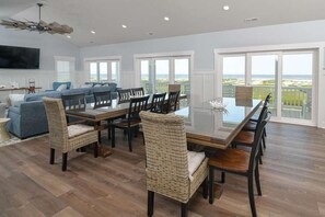 Dining - Hobbs Realty - "Coast is Clear," an oceanfront home with a heatable pool, hot tub, and elevator. (Holden Beach)