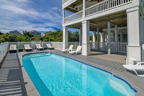A heated pool - Hobbs Realty - “Holden 5” | Elegant Stay w/ Elevator, Private Heatable Pool & Panoramic Views (Holden Beach)