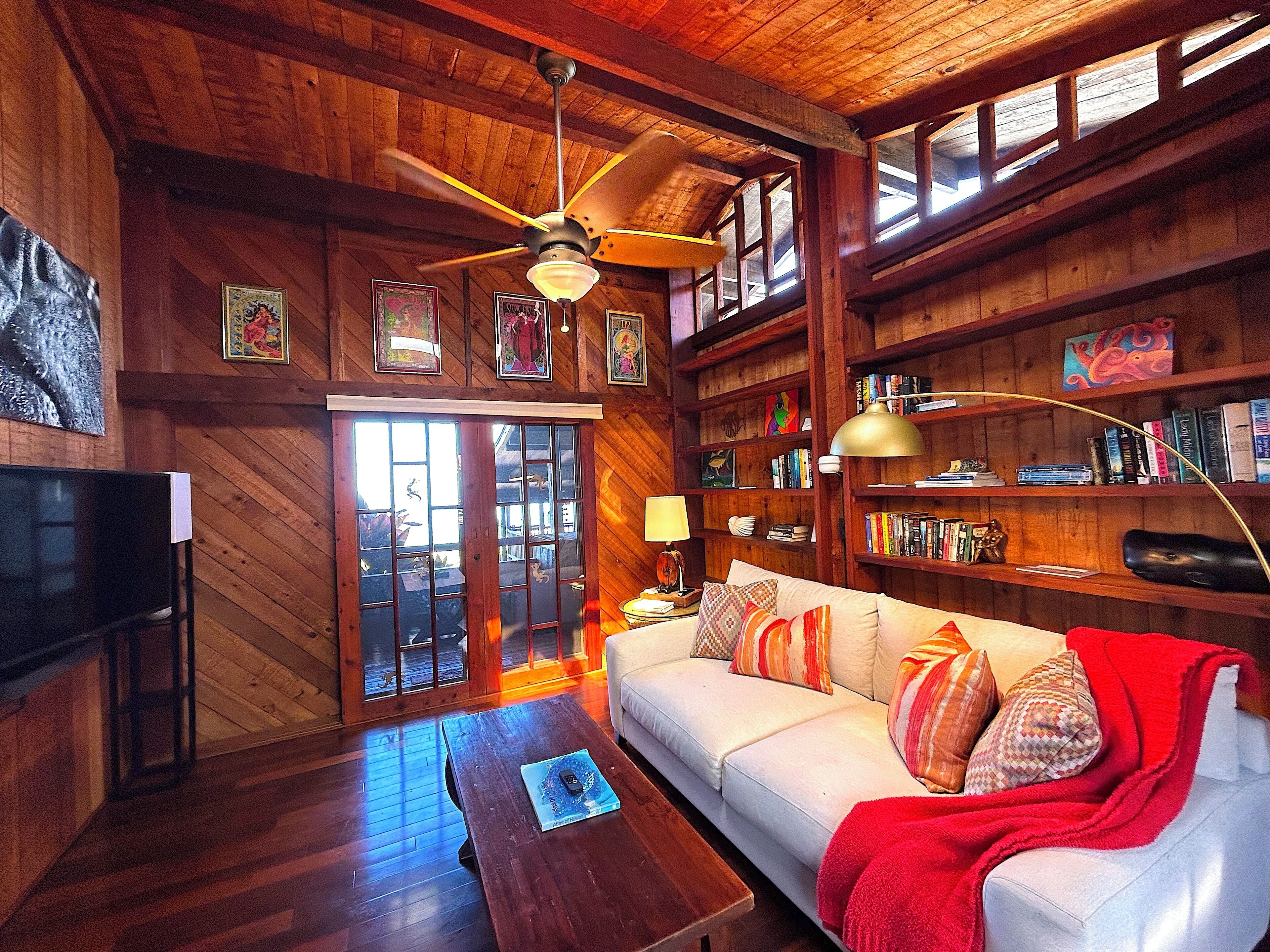 Smart TV, books, music library, stereo