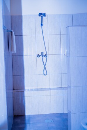 Douche, baignoire à jets, sèche-cheveux, serviettes fournies