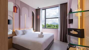 Down comforters, Select Comfort beds, in-room safe, desk