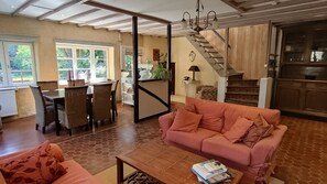 TV connectée, cheminée, livres