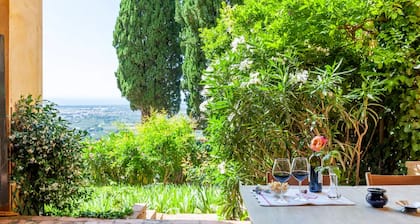 Garden Apartment with Sea view -- hilltop Medieval village, 10' from the Beach.