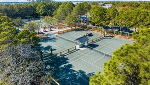 A tennis court surrounded by trees and a gazebo. - Private Pool And Close To Sandhill Pool - Watercolor Lake District Home 4 Bedroom Home by RedAwning (Santa Rosa Beach)
