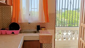 Fridge, microwave, oven, electric kettle