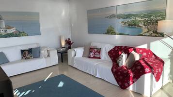 Tv, eldstad och en stereo