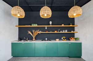 Luxury Villa | Private kitchen | Full-size fridge, microwave, oven, stovetop