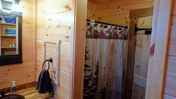 Shower, towels, toilet paper