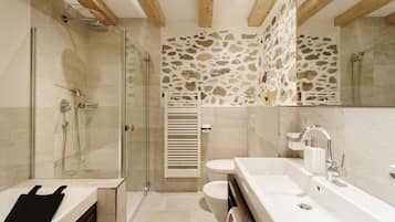 Regadera, secadora de cabello, bidet, toallas