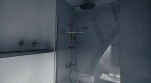 Ducha, secador de pelo, toallas y papel higiénico