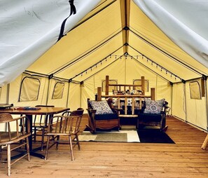 Glamping Tent | Living area | 42-inch Smart TV with satellite channels, TV, iPod dock