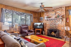 TV, fireplace - Blue Spruce Cabin (Greer)
