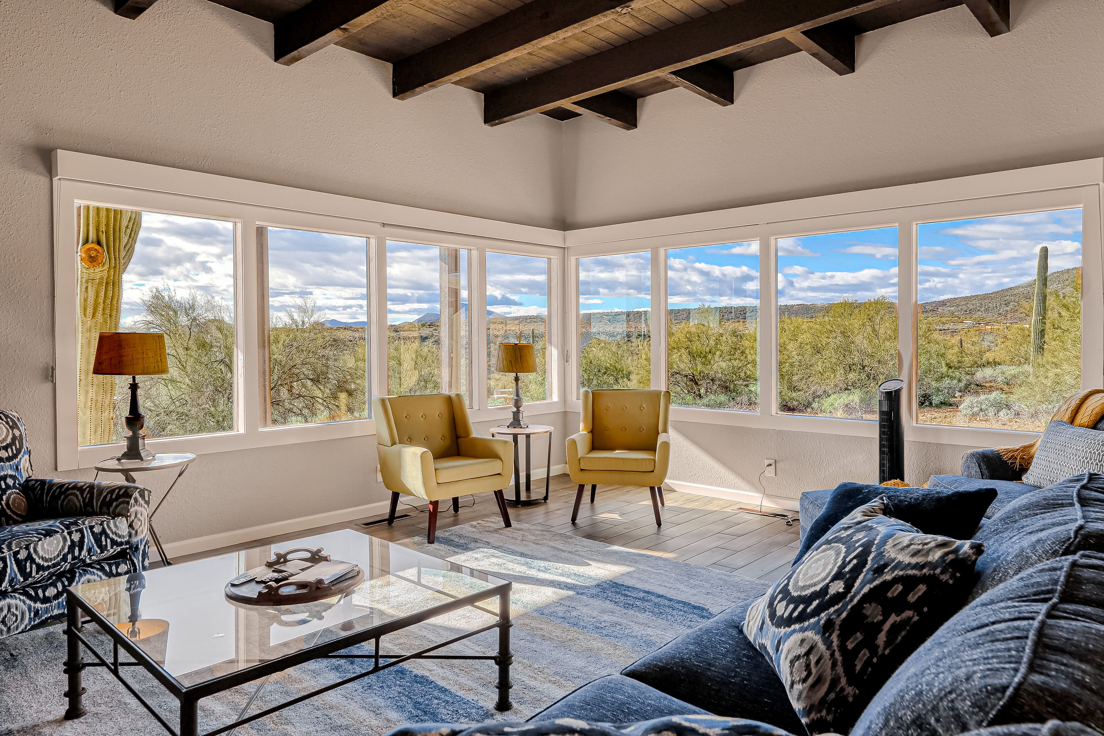 TV, fireplace, books, streaming services