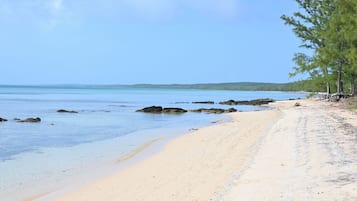 Private beach, sun loungers, beach towels