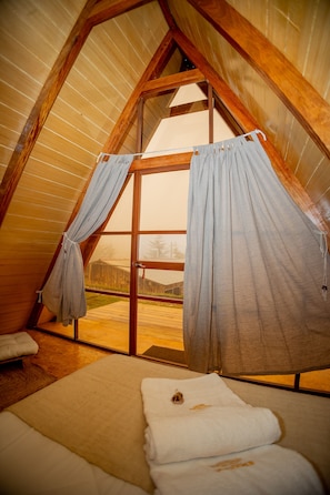 Standard Cabin, 1 Double Bed, Patio, Mountain View | Egyptian cotton sheets, premium bedding, down comforters, pillowtop beds