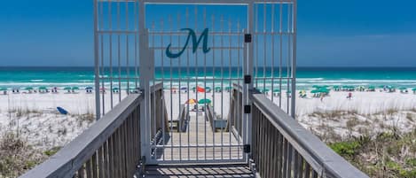 On the beach, sun loungers