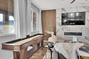 Smart TV, fireplace, video-game console, offices