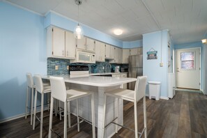 Fridge, microwave, dishwasher