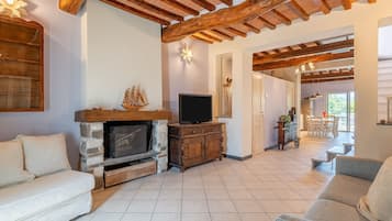 TV, fireplace