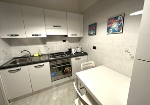 Fridge, oven, stovetop, coffee/tea maker