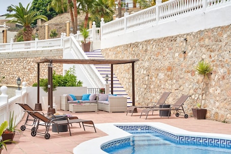 Pool. Villa 'Soraida' with Sea Views, Wi-Fi, and Central Heating