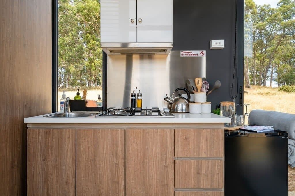Fridge, stovetop, cookware/dishes/utensils