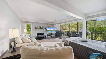 TV, fireplace