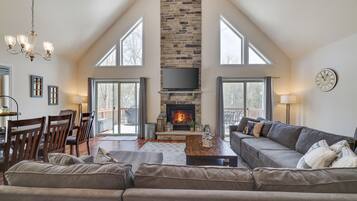 Smart TV, fireplace, video games, DVD player