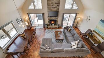 Smart TV, fireplace, video games, DVD player