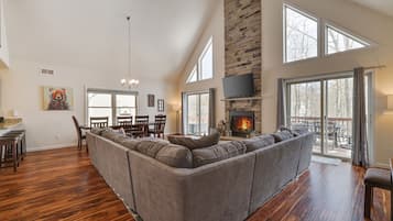 Smart TV, fireplace, video games, DVD player