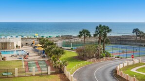 A resort with a pool, tennis courts, and a view of the ocean. - 🌊Private Balcony-Private Beach-2 Pools-Hot Tub-Tennis-2BR Inlet Reef 318 (Destin)