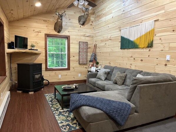 Smart-TV, Kamin, DVD-Player, Bücher