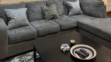 Una Smart TV, una chimenea, un reproductor de DVD, libros