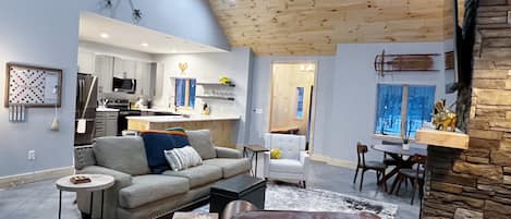 Smart TV, chimenea, reproductor de DVD y videoteca