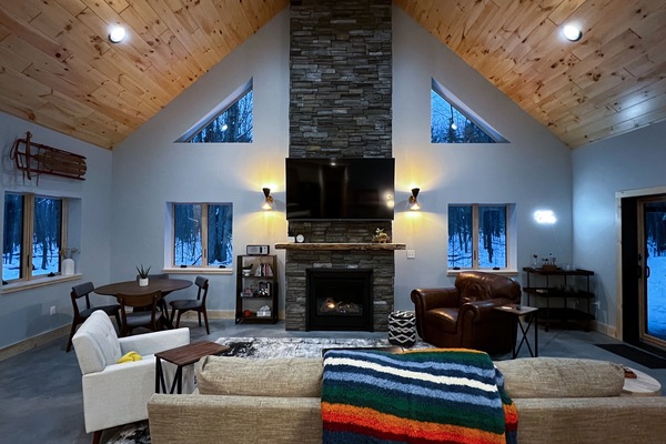 Smart TV, fireplace, DVD player, video library