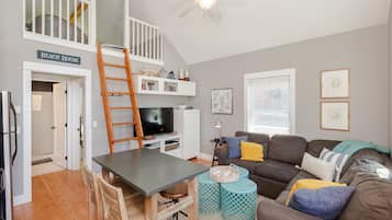 Smart TV, DVD player, books, video library