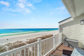 On the beach, sun-loungers, beach towels