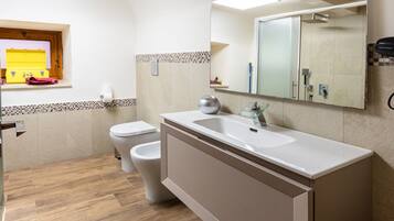 Ducha, secador de pelo, bidé y toallas