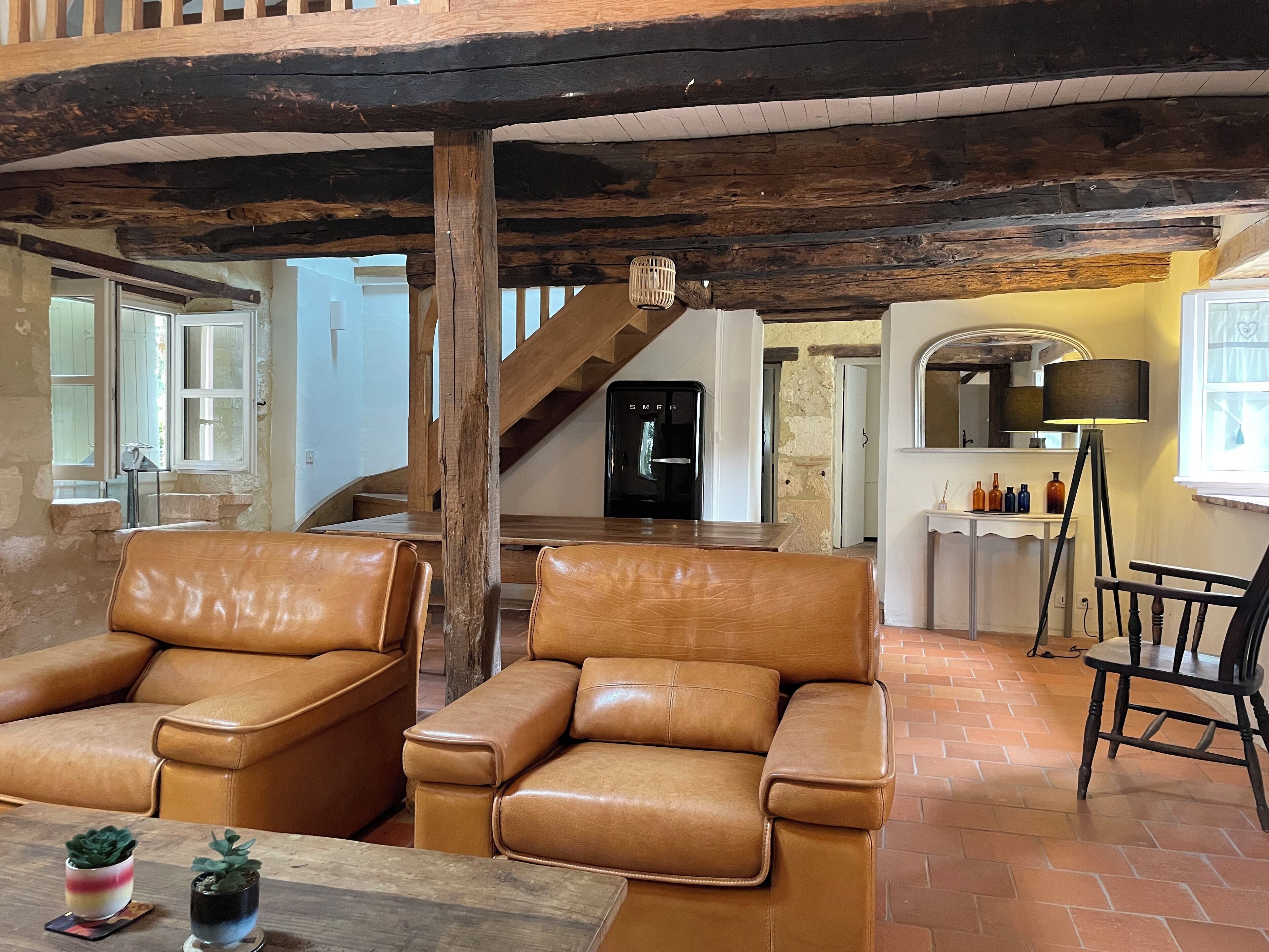 TV, fireplace, books