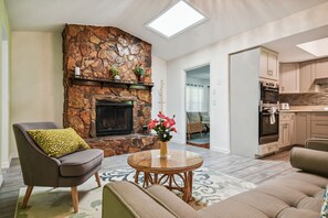 Smart TV, fireplace, video games, foosball