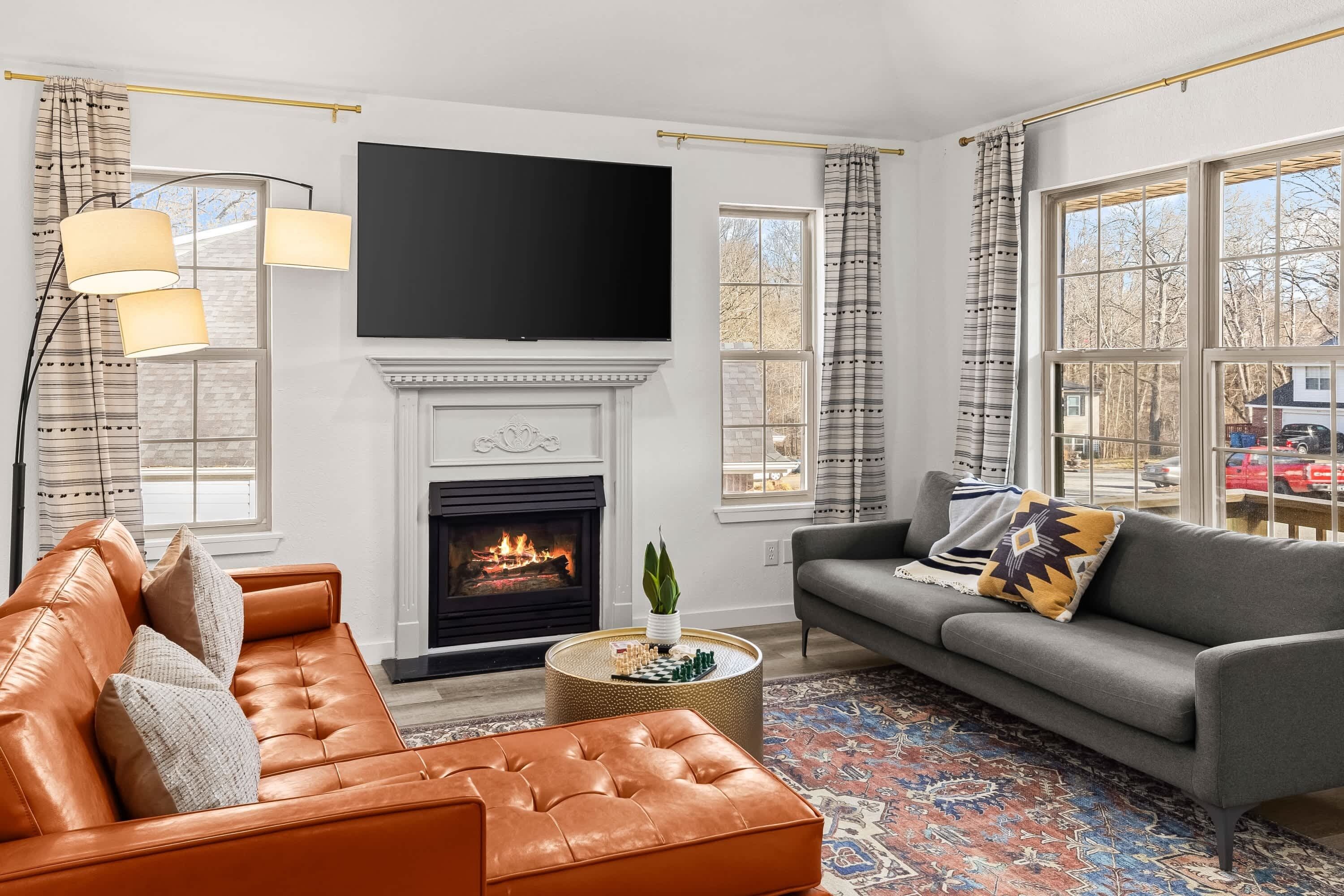 TV, fireplace, offices